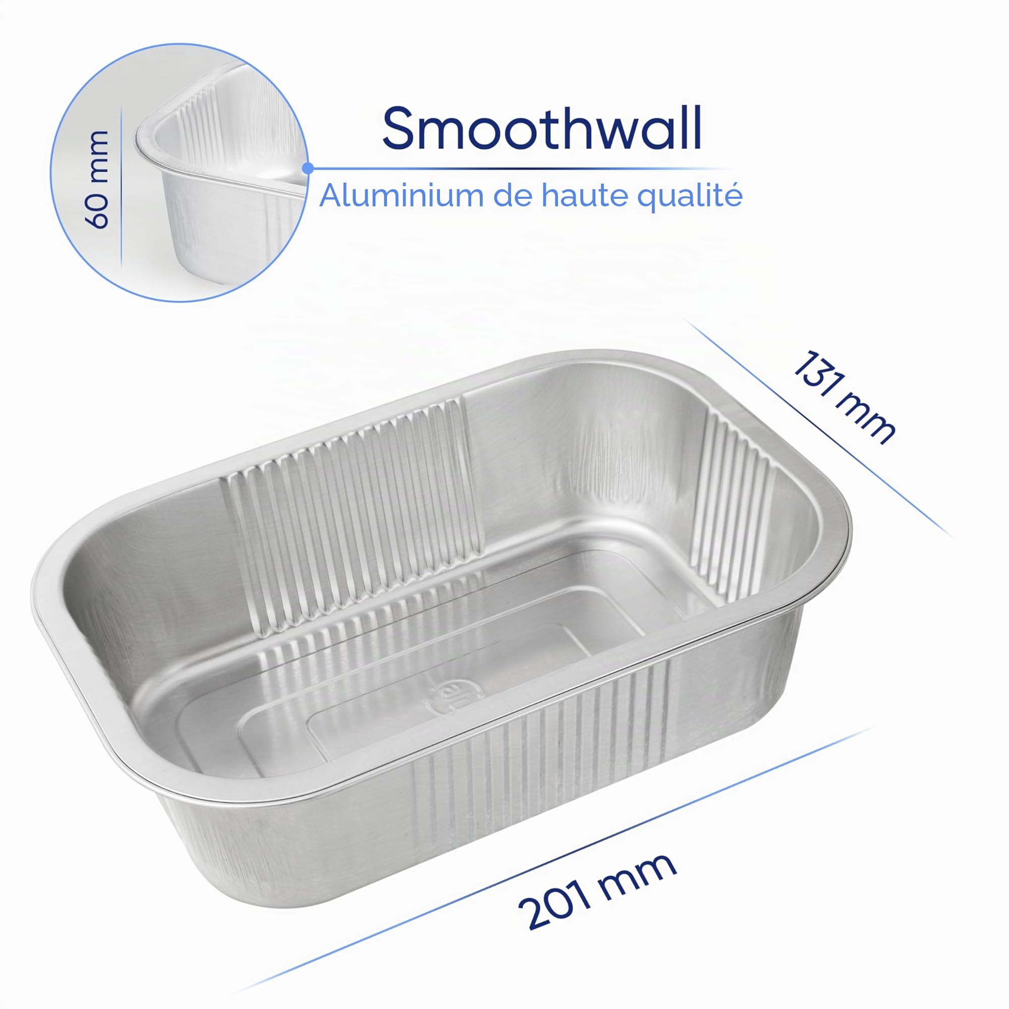 Coppice Barquettes Rectangulaires Aluminium Renforcées 20x13x6 cm - Lot de 20 | Compatibles Friteuse Air Four Micro-ondes Congélateur Recyclables