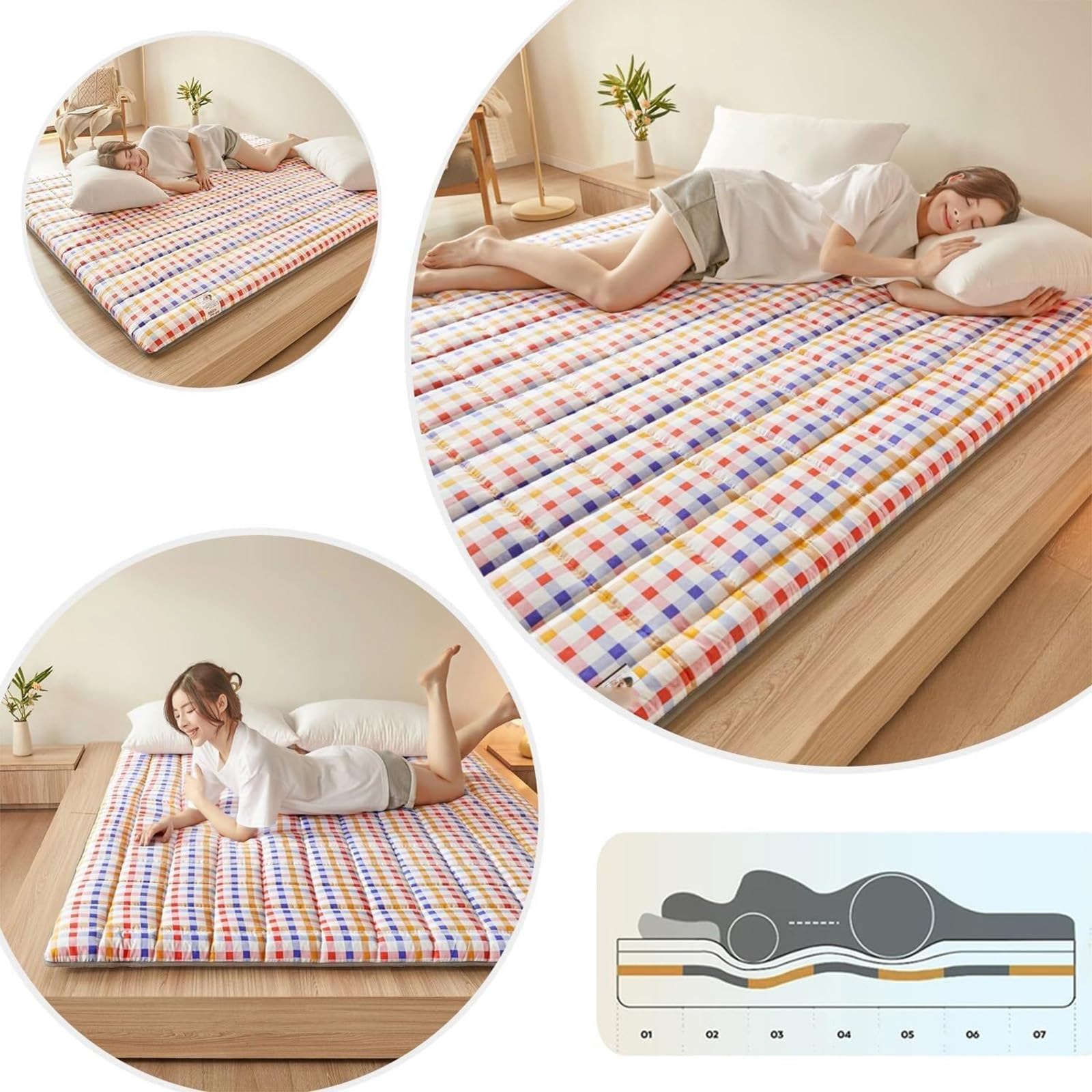 Fufizu Futon Materasso Comodo Traspirante Giapponese da Pavimento Tatami Portatile Materasso Tatami Pieghevole per Adulti Materassi da Terra Alto Futon Trapuntato Salvaspazio,005,150 * 200cm