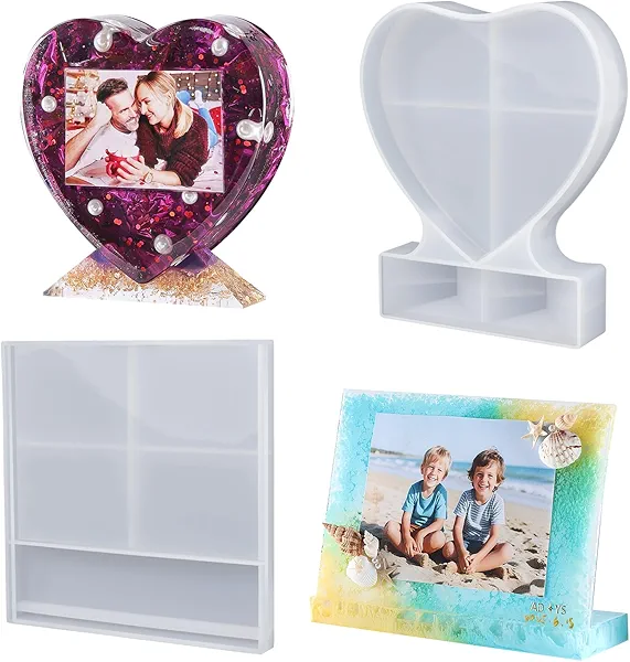 LET'S RESIN Picture Frame Resin Molds,Large Unique Silicone Molds for Photo Frame,Rectangle & Heart Shape Epoxy Molds for DIY Home Decor,Handmade Gifts