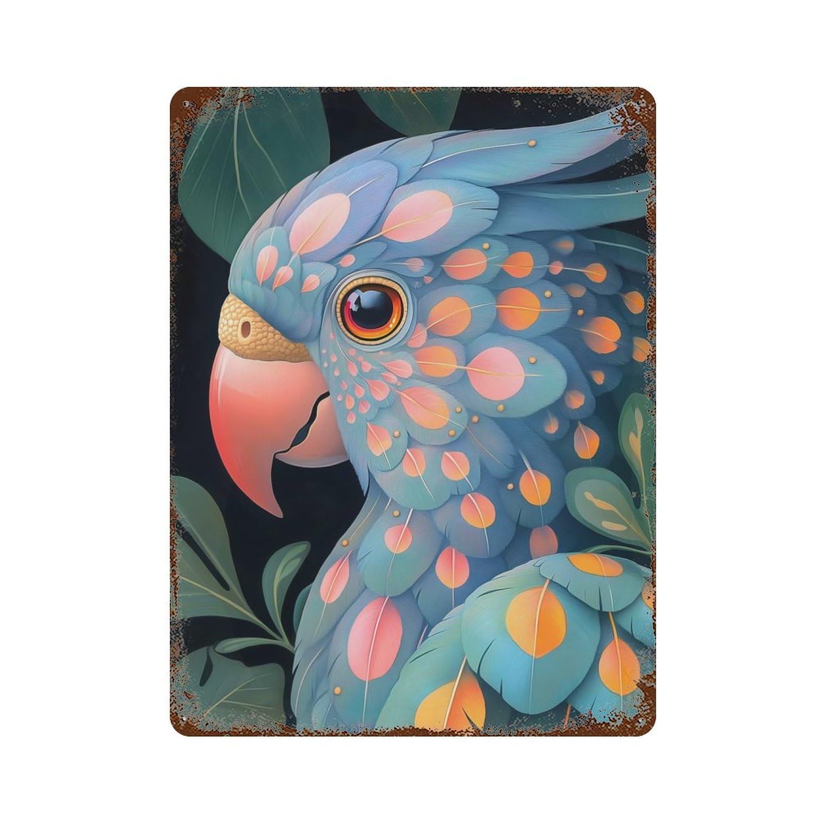 Colorful Parrot Portrait Animal Weathered Tin Sign 15.7"x11.8", Rustic Home Decor for Garage, Pub Or Kitchen