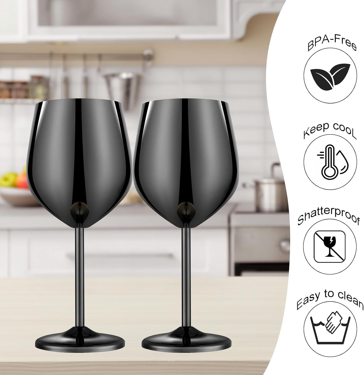 Stainless Steel Wine Glasses Set of 2, 18 oz Unbreakable Black Wine Glass Unique Metal Wine Goblets for Outdoor Capming and Pool Gift for Wine Lovers - Image 3