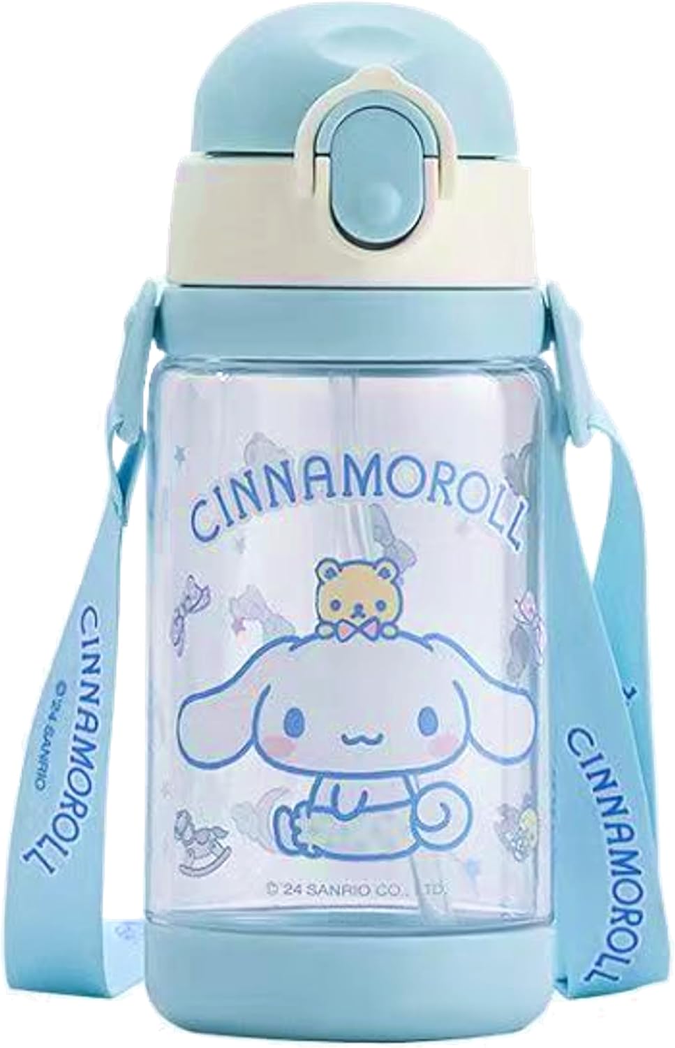 Cinnamoroll Water Bottle Double Covers with Straw and Strap 520ml - Blue