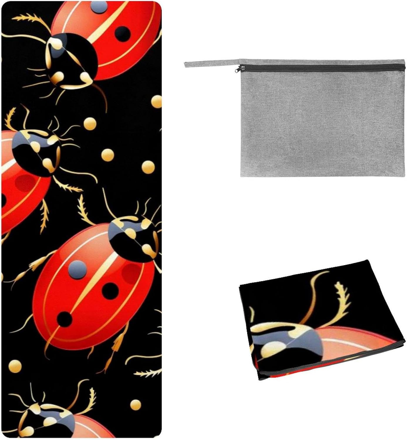 Yoga Towel, Ladybug Pattern Non Slip Sweat Absorbent Hot Yoga Mat Towel for Hot Yoga, Pilates and Fitness - 72.8" x 26.8"
