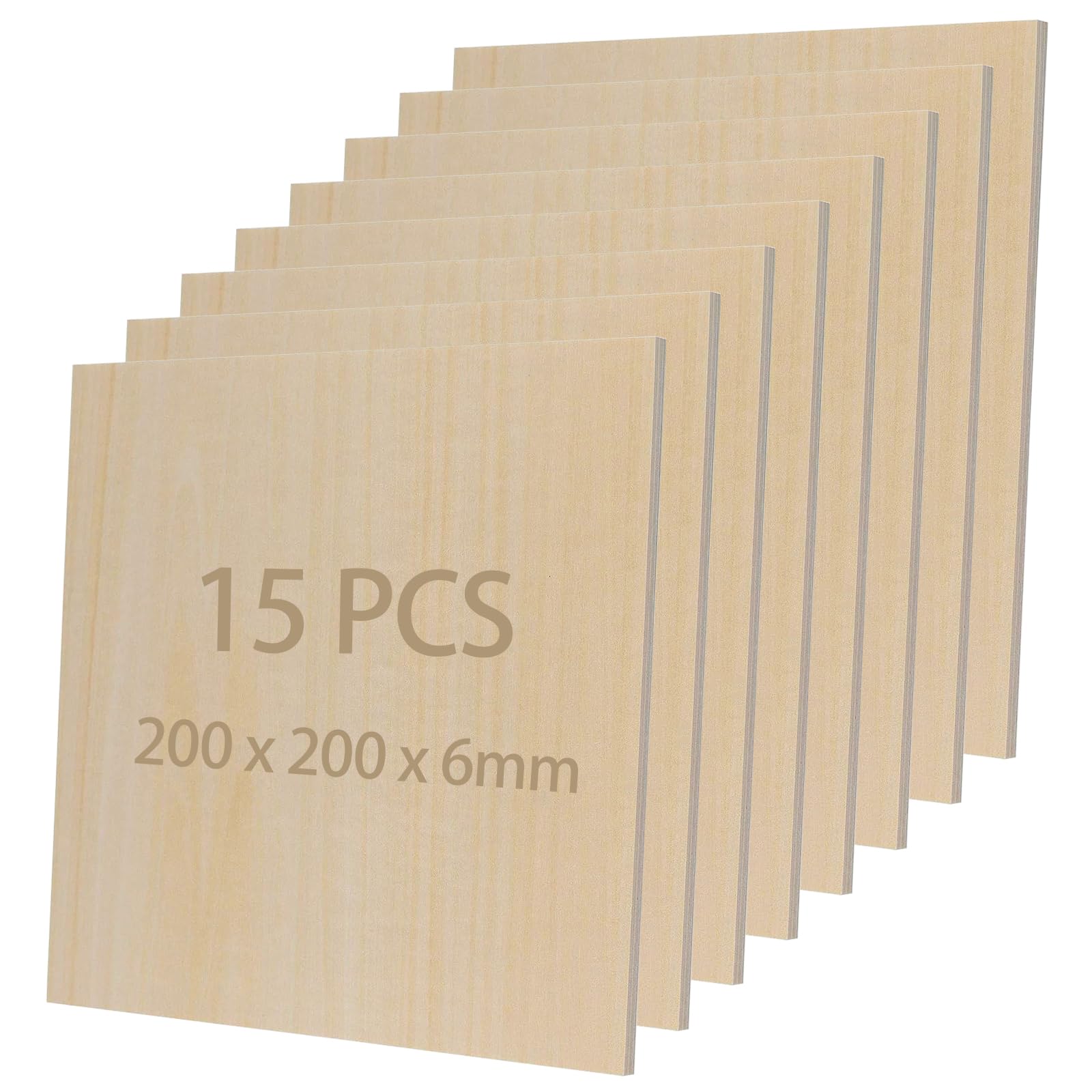 MAKTSAM 15 PCS 200x200x6mm Plywood Sheets, Square Wood Planks, Blank Unfinished Wood Panel Craft Wood for DIY Projects Painting Carving