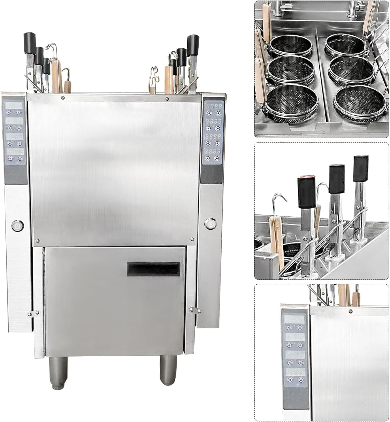 Cuocispa Automatico con 6 Cestelli - Macchina per Ramen E Noodles, Riempimento Automatico Dellacqua, Controllo Termostatico, Ideale per Ristoranti, Food Truck, Attrezzature per Cucine
