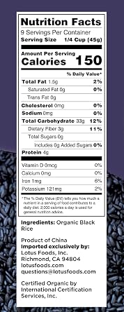 Lotus Foods Bulk Organic Forbidden Rice, Non GMO - 15 Oz Bags (Pack of 6)