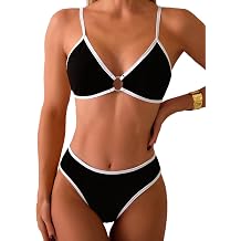 Fanuerg Womens Triangle Bikini Sets O Ring Linked Two Piece Swimsuits Floral Printed Cheeky Bathing Suit