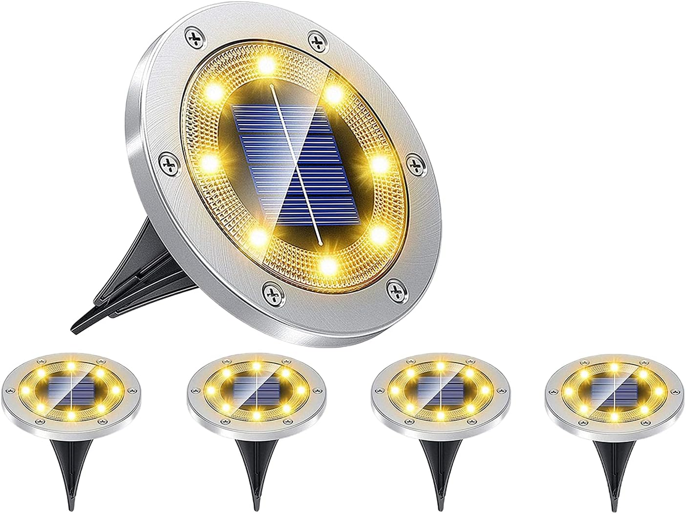 SEIWEI Solar Lights Outdoor, Garden Deck Solar Disk Lights Waterproof - 8 LED Outdoor in-ground Solar Lights for Pathway Garden Yard Landscape Patio Lawn 5PCS