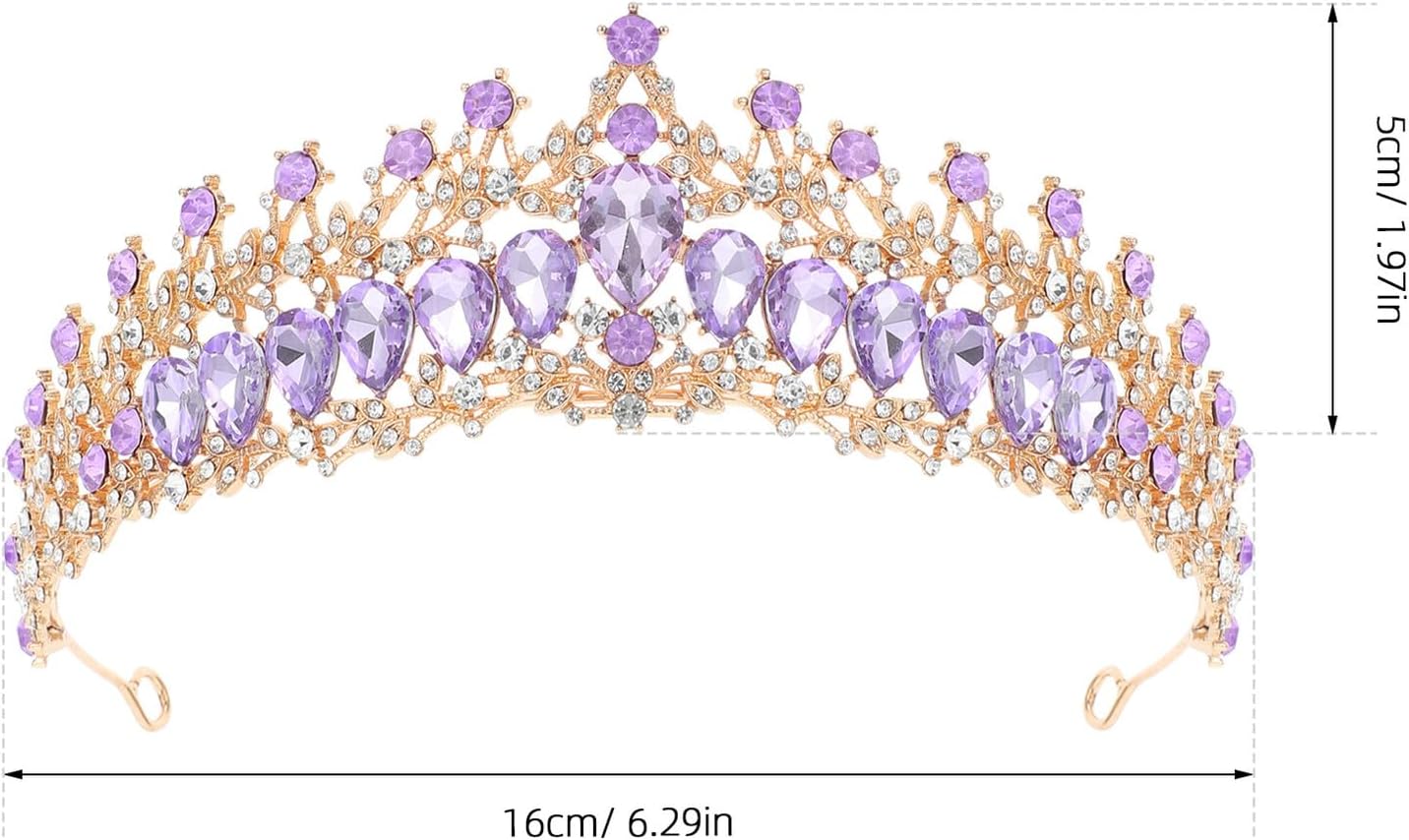 TOYANDONA Bridal Rhinestone Tiara Crown Headdress for Women and Wedding Hair Accessory Purple Gold Alloy Circlet Suitable for Brides and Special Occasions