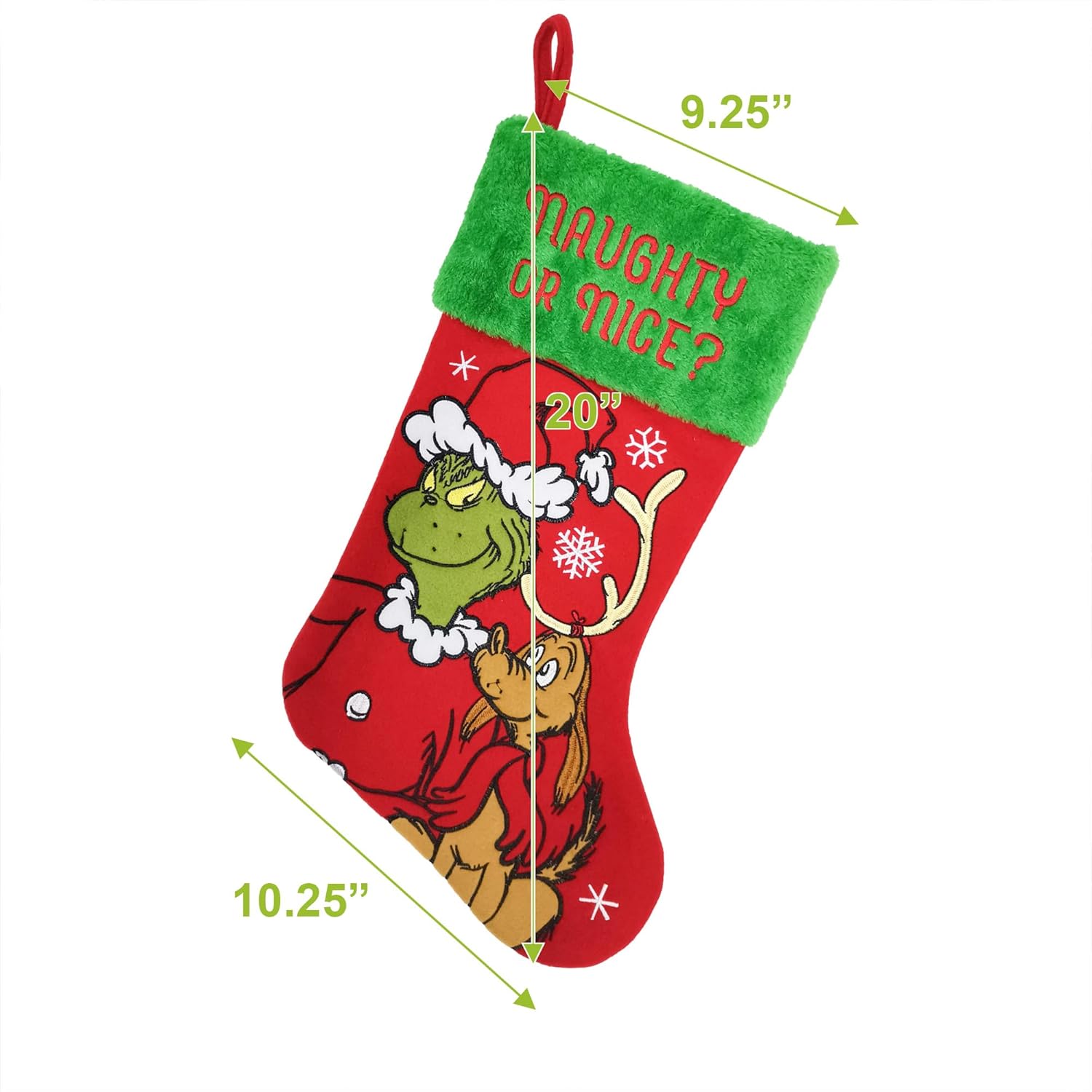 Wondapop How The Grinch Stole Christmas: Grinch and Max 20" Applique Christmas Stocking, Gift Holder