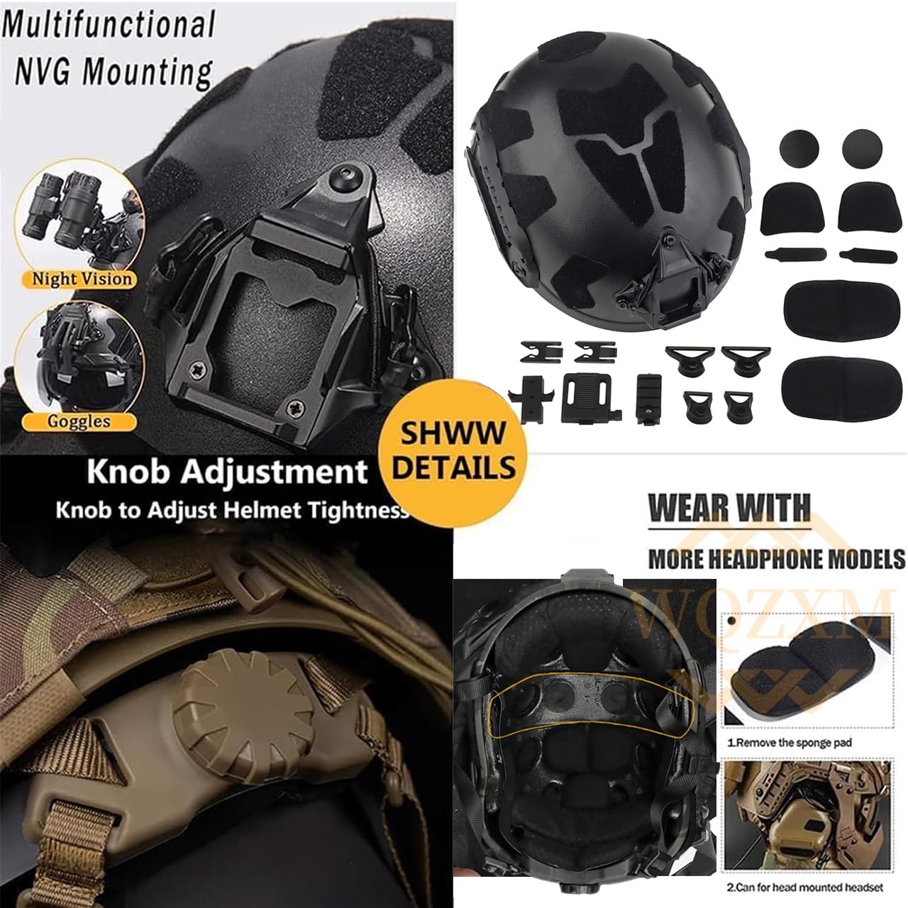Zestaw Szybkich Hełmów Airsoftowych, Hełm SF Ultra High Cut Tac Z Taktycznym Zestawem Słuchawkowym Bez Hałasu I Taktycznymi Goglami Dzielonymi Na Dwa Tryby, Dla Obwodu Głowy 54-62 Cm(CP)