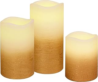 Lumabase Battery Operated LED Wax Candles, Gold - Set of 3