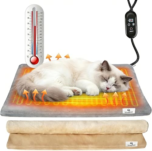 Cama térmica para gatos, 6 temperaturas ajustables y 5 temporizadores, almohadilla térmica para gatos en interiores, almohadillas térmicas