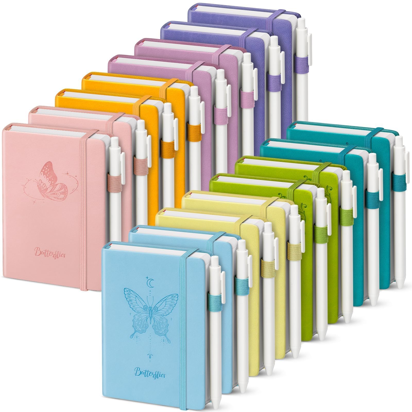 Pocket Small Notebook Journals, 16 Pack (8 Candy Color) Mini Notebook 3.7x5.7 Butterfly Journaling Notebooks for Women Men, Hardcover Lined Note Pads with Pens for Work, Business, Travel Journal, Office Supplies
