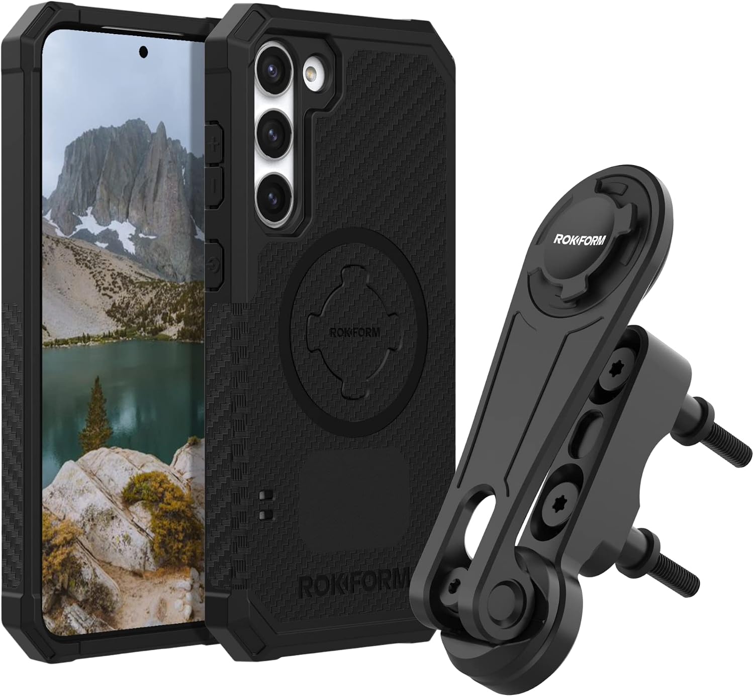 Rokform - Galaxy S23 Plus Rugged Case + Black Motorcycle Perch Phone Mount