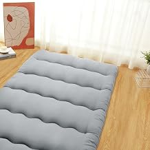 8cm Thick Japanese Futon Mattress - Twin Size Collapsible Tatami Floor Bed for Sleeping, Camping & Yoga, Light Gray