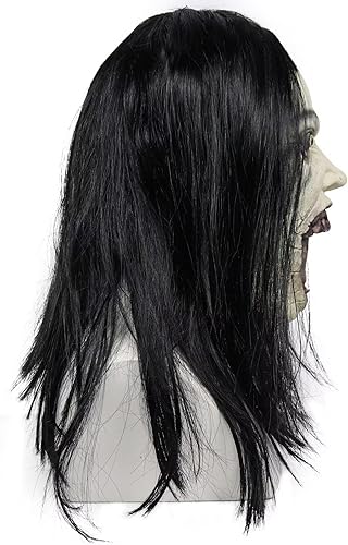 Miniatura 6 de Máscara de mujer que llora de terror con pelucas, fantasma, demonio espeluznante, espeluznante, máscara de cabeza completa, máscara de látex de