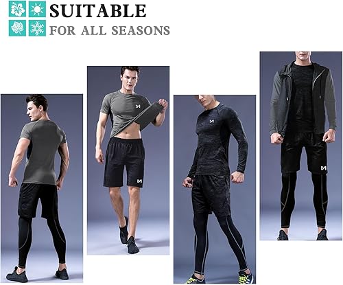 Miniatura 5 de Conjunto de compresión para hombre, 5 piezas, pantalones de manga larga, pantalones cortos atléticos, chaqueta para correr