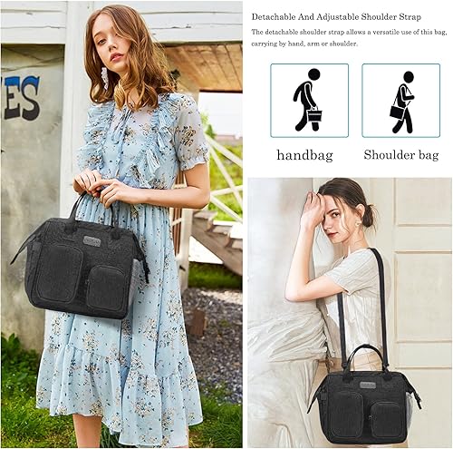 Miniatura 6 de Bolsa de almuerzo para mujeres y hombres, lonchera grande y abierta, a prueba de fugas, lonchera aislada para adultos (negro)