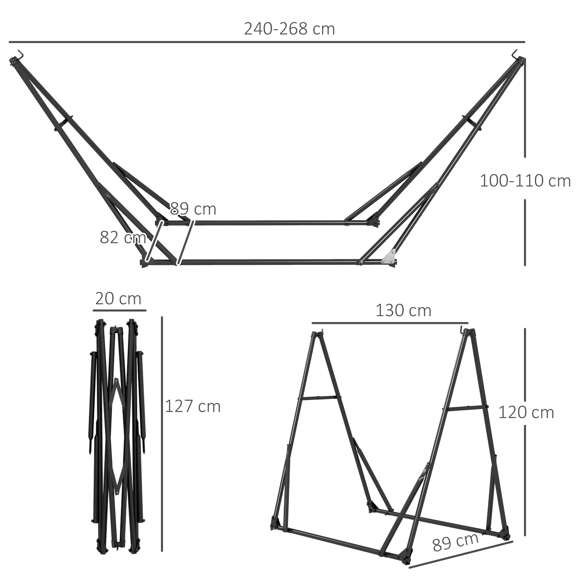 Outsunny Soporte para Hamaca Plegable Portátil, 2 en 1, Soporte para Silla Colgante con Estructura de Metal y Bolsa de Transporte, Carga 120 kg, para Hamaca 2,5 m y Silla 1,5 m de Largo, Negro