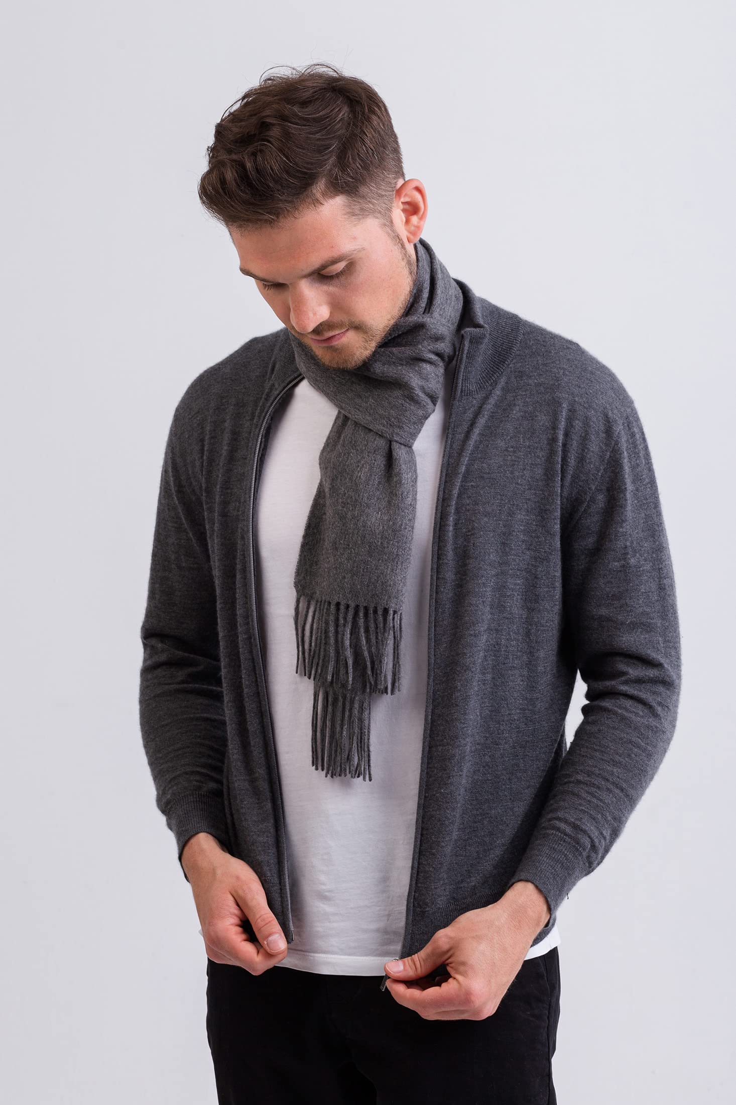 100% Kaschmir Paschmina Schal Uni mit Fransen für Damen und Herren (30cm x 164cm + 8cm x 2 Fransen)