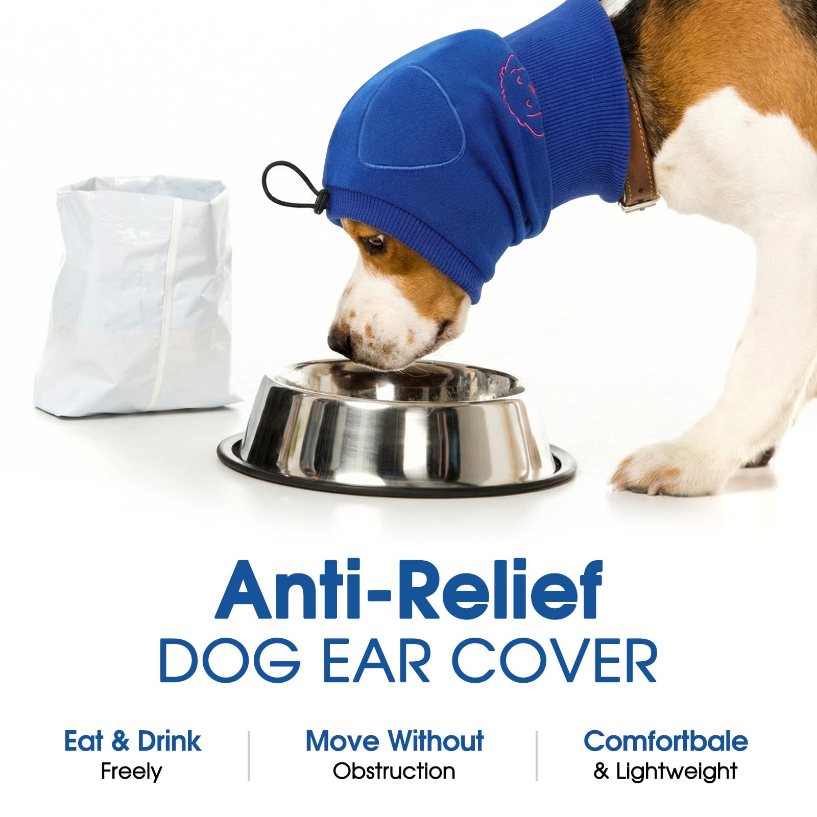 SUNFURA No Shake Ear Wraps for Dogs, Adjustable Dog Ear Cover with SoundProof Pads, Anxiety Relief Pet Ear Muffs Noise Protection Dog Calming Hoodie for Hematoma, Grooming, Fireworks, Thunder, Blue M — view 7