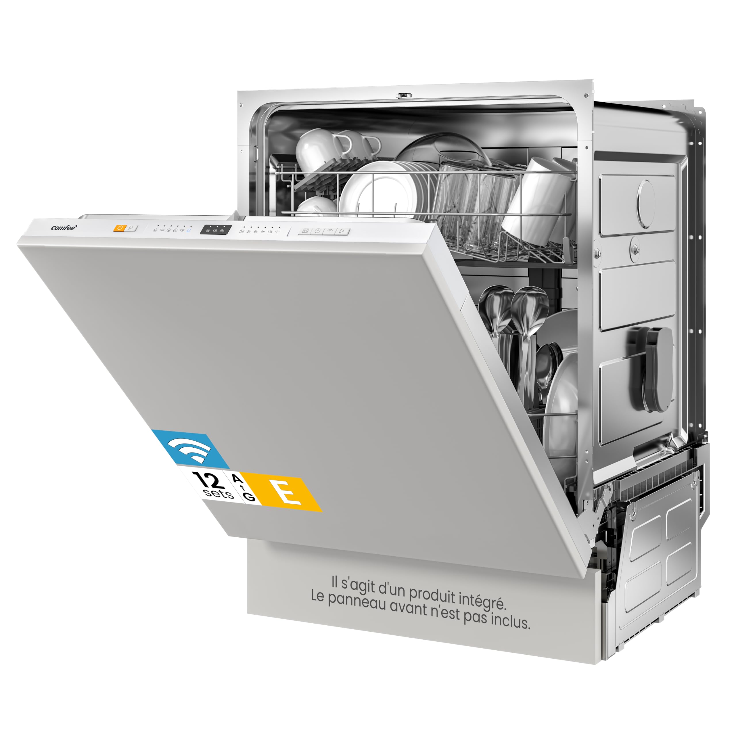COMFEE' CDWPB1215PB-EU Built-In Dishwasher, 12 Cutters, 60 cm, WiFi | IoT Function, Cloud Wash, Quick Wash 30 min, Extra Dry, Delayed Start, 47 dB, White