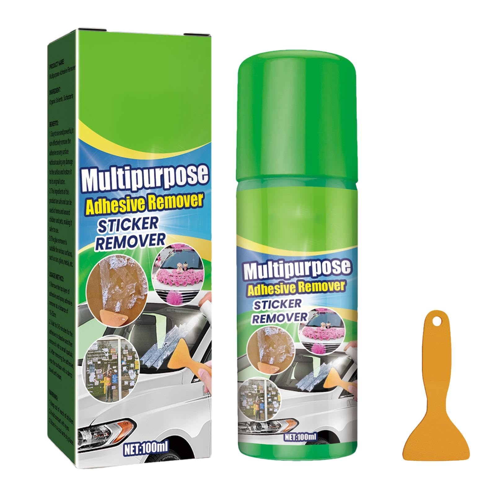 Adhesive Remover, Label Remover, Extremely Strong Remover for Stubborn Labels, Adhesive Residue Remover with Scraper, Multifunctional Adhesive Remover Set for Car Paint Metal Glass Plastic, 100ml