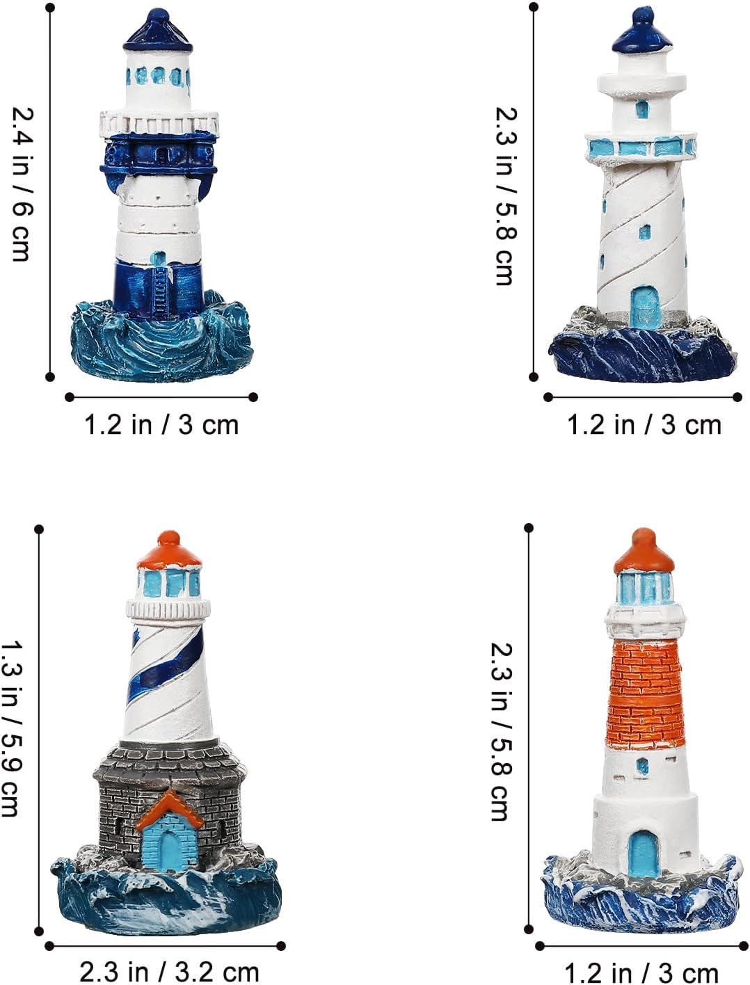 Yardwe Mini Lighthouse Ornaments Set of 4 Resin Figurines 2.24In Coastal Nautical Garden Decor for Patio Yard Micro Landscape Decorations