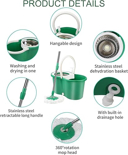 Miniatura 2 de Trapeador y cubo para el hogar manos libres con juego de escurridor, juego de cubo giratorio de 360 con 3 cabezales de repuesto de microfibra y