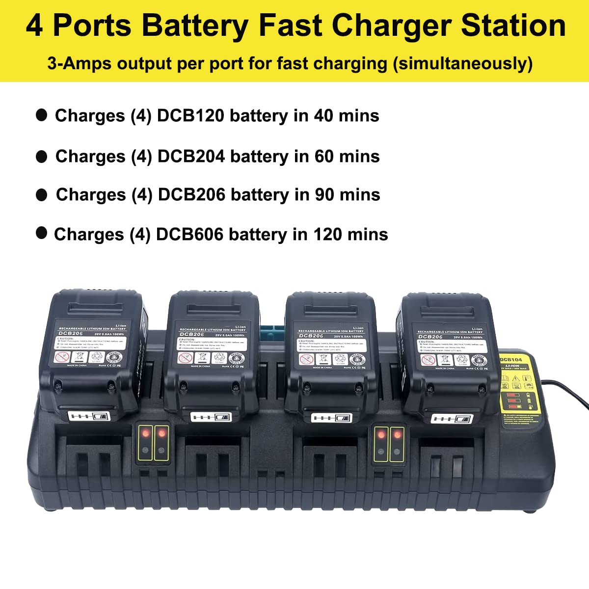 4-Port Replacement Battery Charger For 20V MAX Tools - Charges 12V/20V/60V MAX Batteries Simultaneously