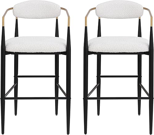 Juego de 2 taburetes de bar tapizados con respaldos y patas de hierro para isla de cocina, altura de encimera, sillas de comedor, juegos de mesa y