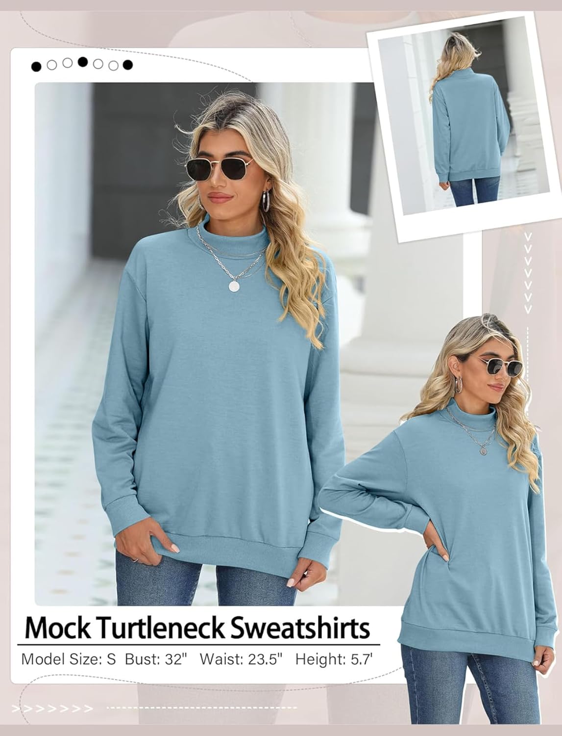 TICTICMIMI Women's Casual Long Sleeve Sweatshirt Tops Mock Turtleneck Lightweight Tunic Fall Pullover with Pocket - Image 4