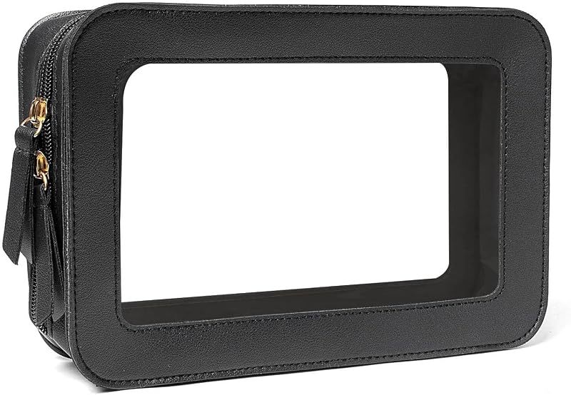 Necessaire organizadora de maquiagem ACUDUDOMA com janela transparente, zíper e alça, preta