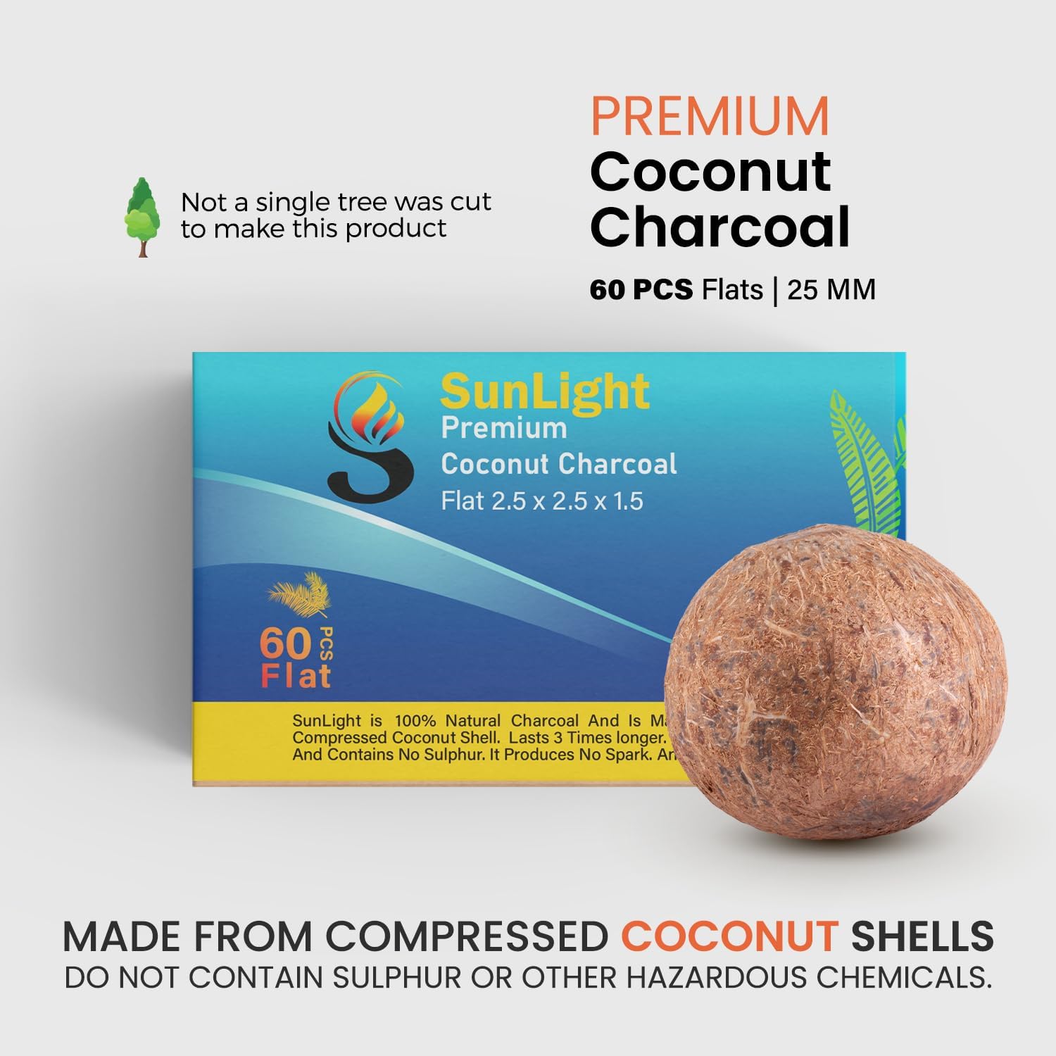 Sunlight® 360 Count Coconut Charcoal Flats – Long-Lasting Coals, Low Odor, Low Ash