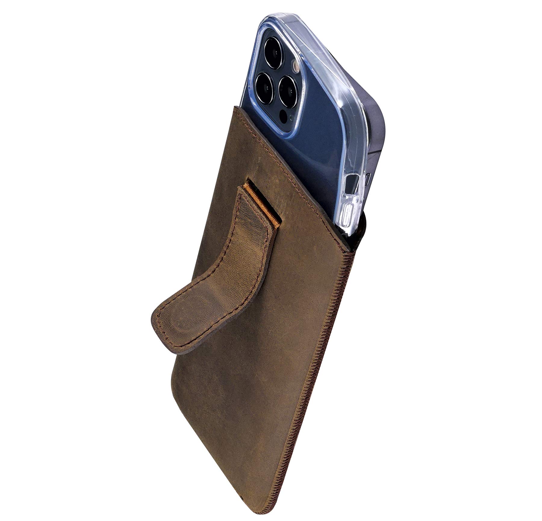 Suncase Etui Tasche kompatibel mit iPhone 16 Pro Max (6,9 Zoll) Hülle mit ZUSÄTZLICHER Case/Schale/Bumper Lasche mit Rückzugfunktion Handytasche Ledertasche Schutzhülle in antik-braun