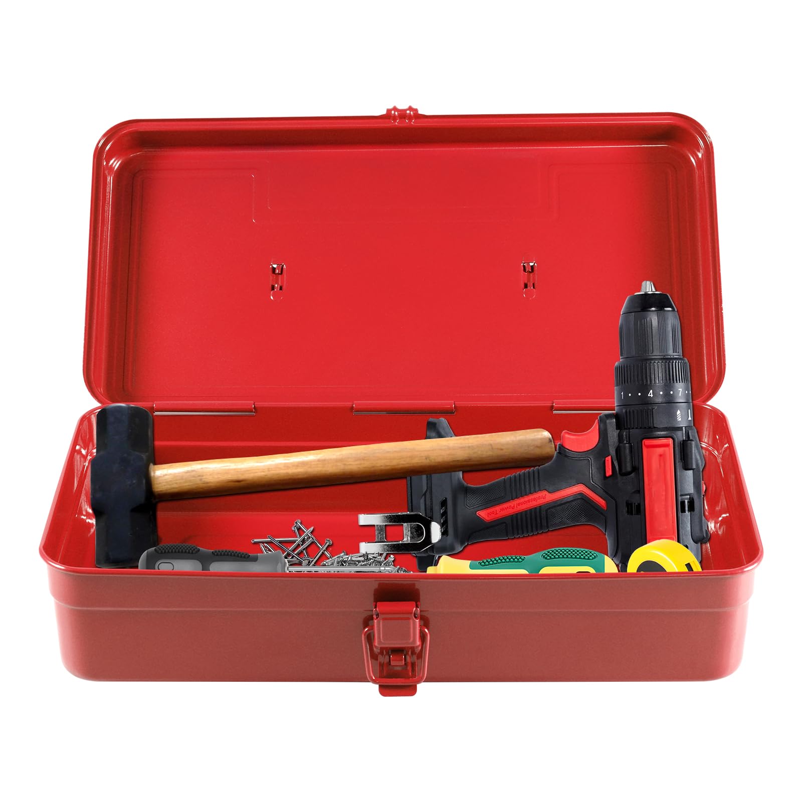 Iron Tool Box, Small Tool Box with Lids, Multifunction Toolbox with Metal Latch Closure and Handle Iron Repairing Hand Kit Organizer For Garage Fishing Gardening(gules)