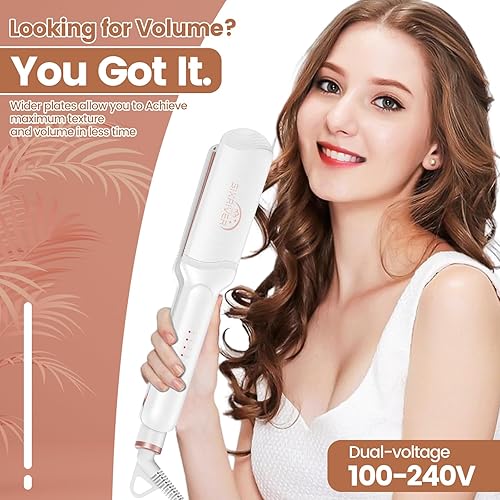 Miniatura 7 de 4 en 1 Crimpadora, alisadora y rizador placas de crimpado planas de cerámica, herramienta de voluminización con calentamiento rápido de 15 segundos