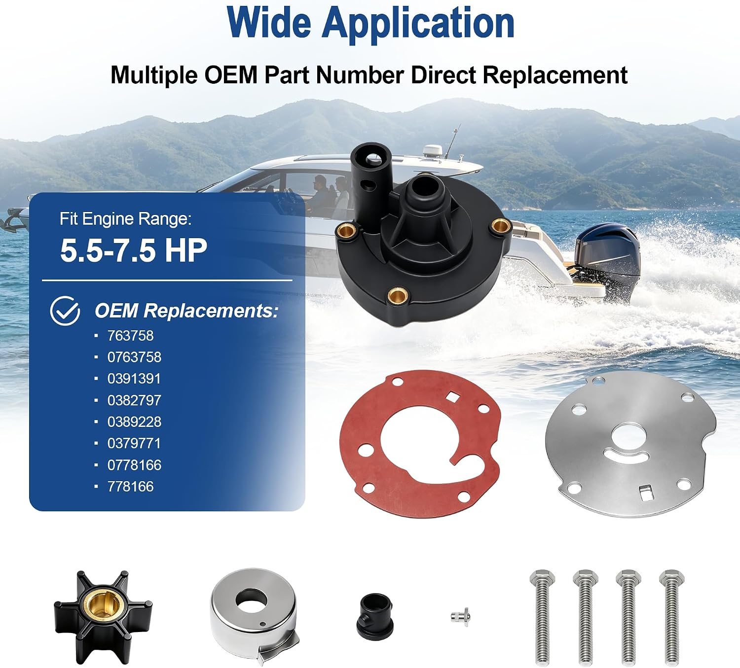 MARKGOO Water Pump Impeller Repair Kit 763758 | Compatible with OMC Johnson Evinrude Outboard 5.5 6 7.5 HP Boat Motor Engine Parts Replaces 0763758 391391