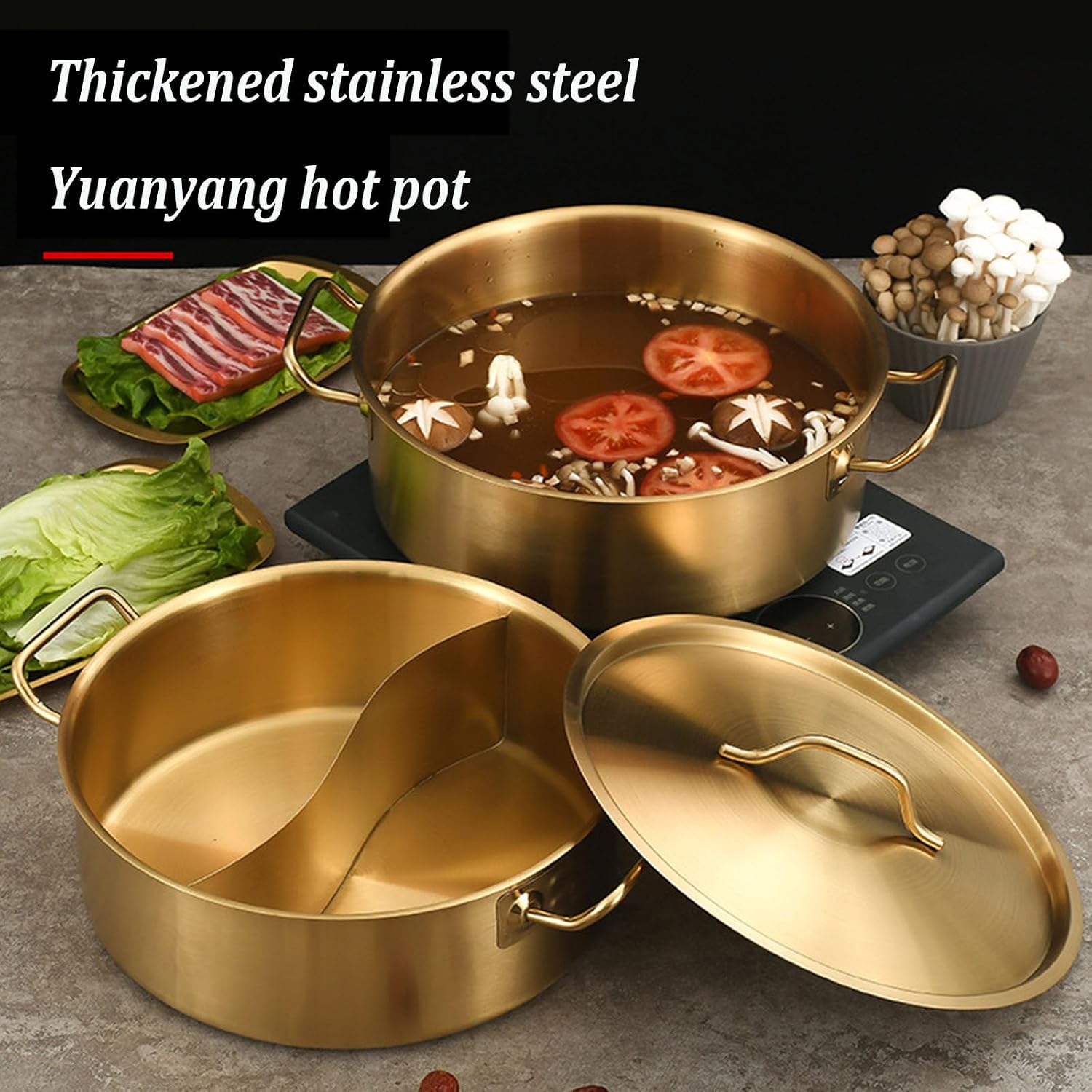 Commercial Double-Sided Hot Pot with Divider for Induct Cooktops & Gas Stoves – 30CM inless Steel Shabu-Shabu Soup Pot, C Soup Basin, Cookware