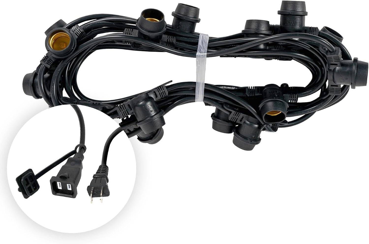 Wintergreen Lighting 30-ft 10 Socket E26 Commercial Patio Light Stringer, Heavy Duty Weatherproof SJTW Black Wire, 36" Spacing, 16 AWG, Cord Only