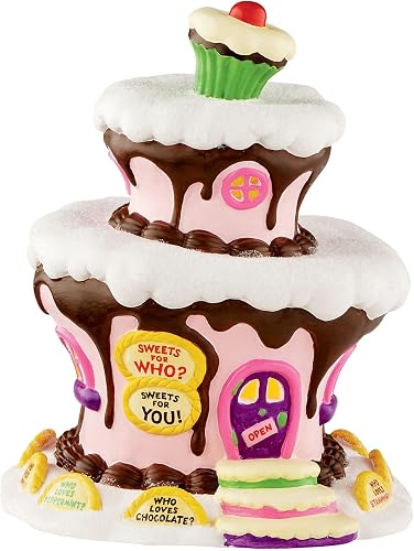 Department 56,Resin, Grinch Villages Who-Ville Sweet Shop Lit House, 7.75 x 7 x 6.25", Multicolor
