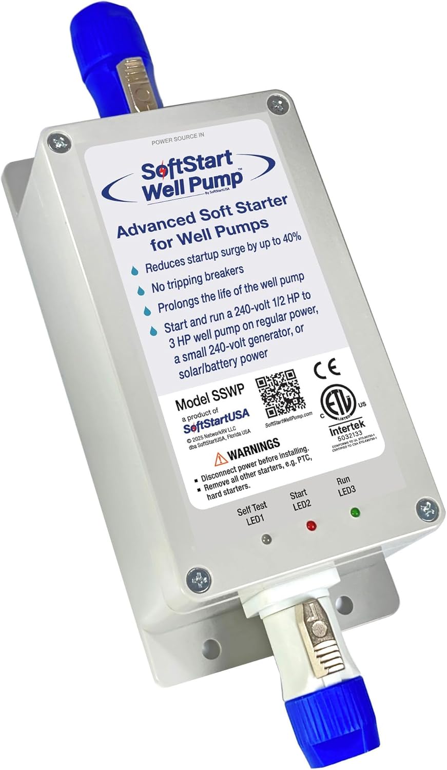 SoftStart Water Well Pump – Cuts inrush current 40% – For 0.5–1.5 HP 120V & 1–3.5 HP 240V submersible/deep well pumps – Generator & solar ready – ETL listed