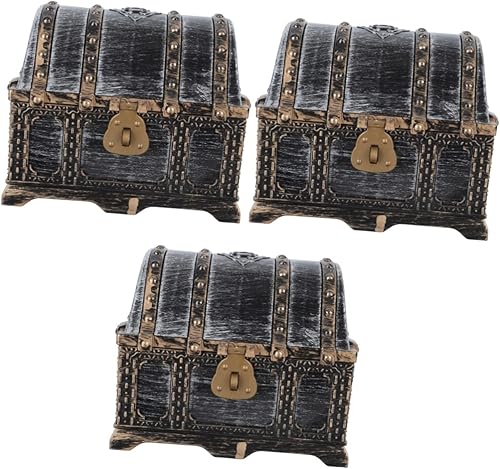Cabilock Cofre de gemas piratas, 3 piezas de cofre del tesoro pirata, juguete de maquillaje, adornos de juguetes para tesoros transparentes de