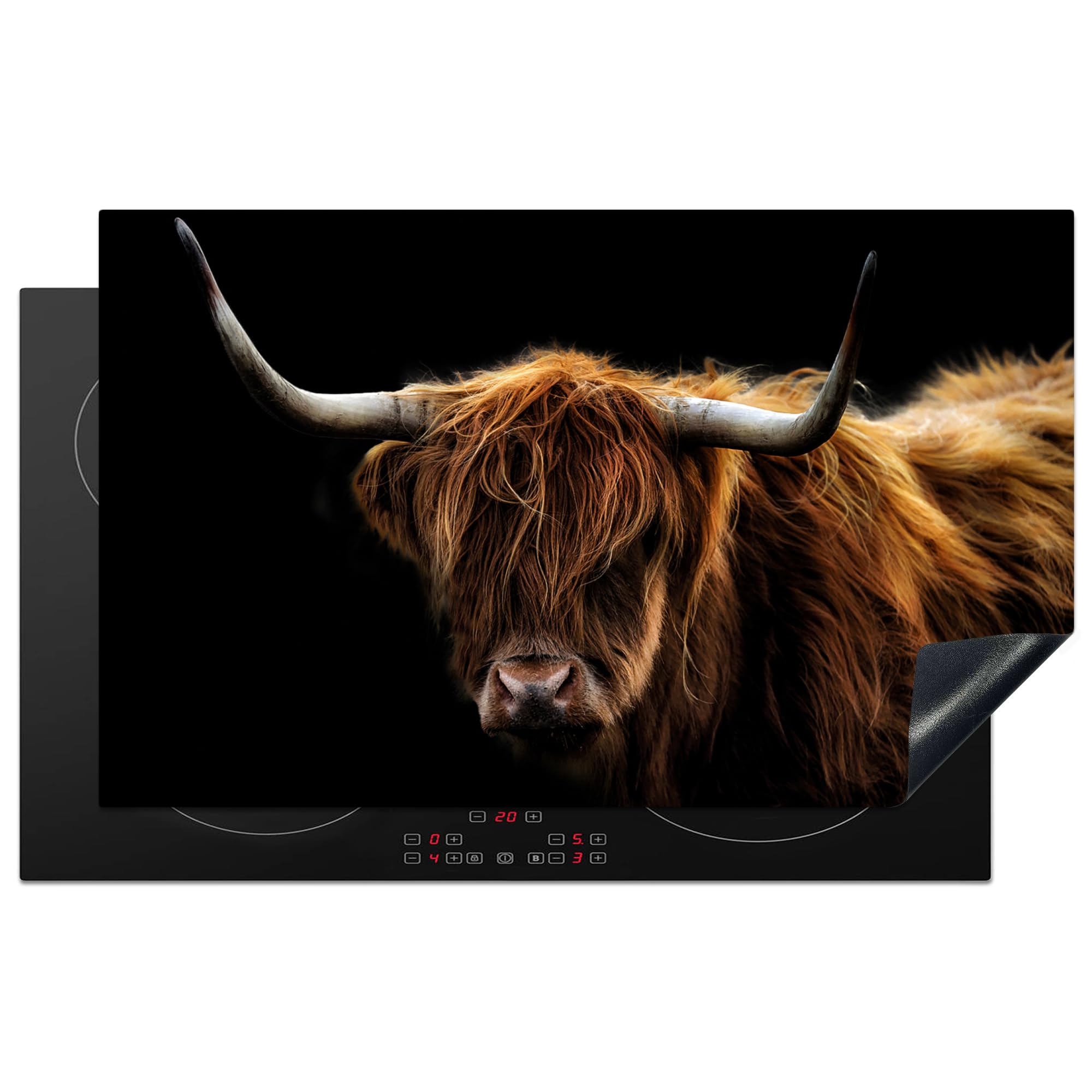 KitchenYeah© Induction Hob Protector Mat 20.5"x33.5" / 85x52 cm Cooker Top Protectors Cover Ceramic Covers Electric Hobs Vinyl Scottish Highlander - Horns - Black - Animals - Nature