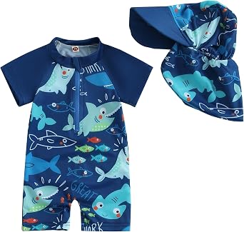 Toddler Baby Boy Rashguard Swimsuit Shark Coconut Tree Printed Newborn One Piece Bodysuit Bathing Suit