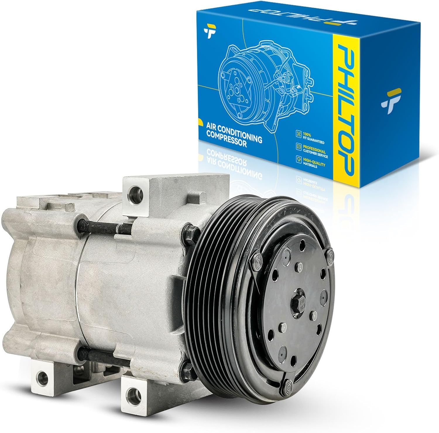 PHILTOP 58172 AC Compressor with Clutch Fit for Ford Ranger 2002-2008 3.0L, B3000 2002-2007, B2300 2006, Air Conditioning Compressor