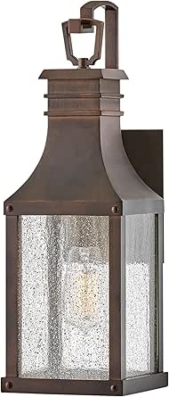 Hinkley Beacon Hill Single Light Wall Mount Outdoor Lantern, Aluminum, Clear Seedy Glass Panes, Old World Charm, Blackened Copper Finish