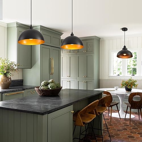 Miniatura 8 de Lámpara colgante enchufable, paquete de 2 lámparas colgantes industriales con acabado dorado en el interior, accesorios de iluminación colgantes Luz