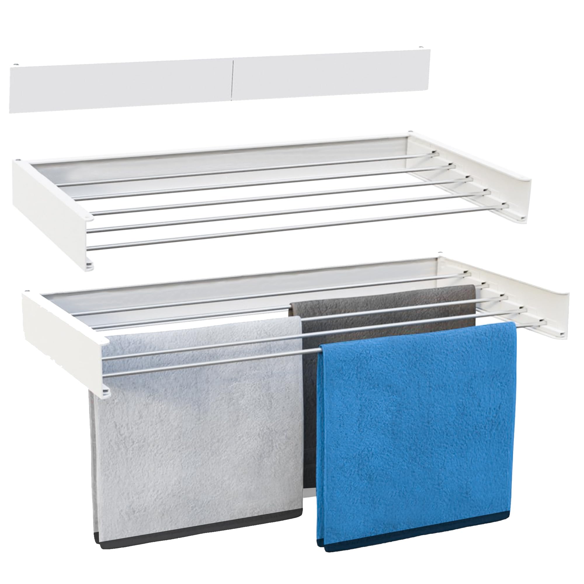 Vonia Tendedero Extensible de Pared 80 x 40 cm - Tendedero Plegable con 4 m de Secado y Carga de 25 kg - Tendedero Retráctil para Interior y Exterior - Aluminio - Blanco